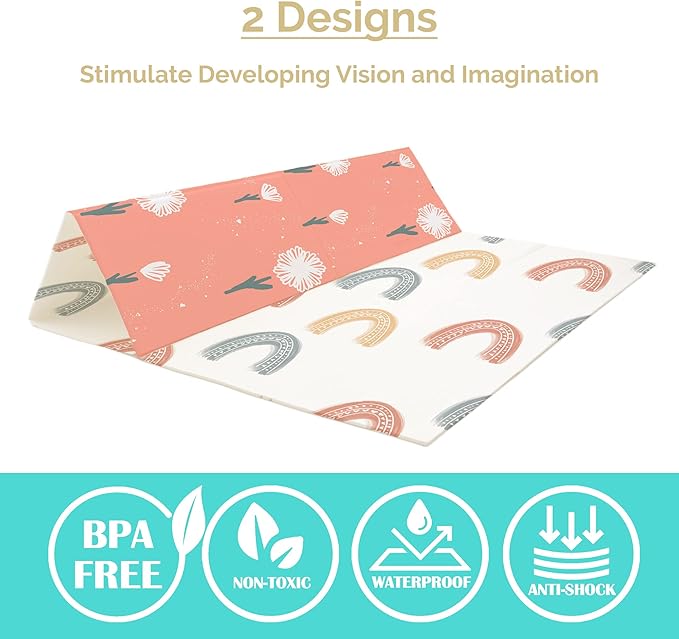 JumpOff Jo Baby Play Mat - Large Folding Foam Play Mat for Infants, Babies, Toddlers, Waterproof, Double-Sided (70" x 59")