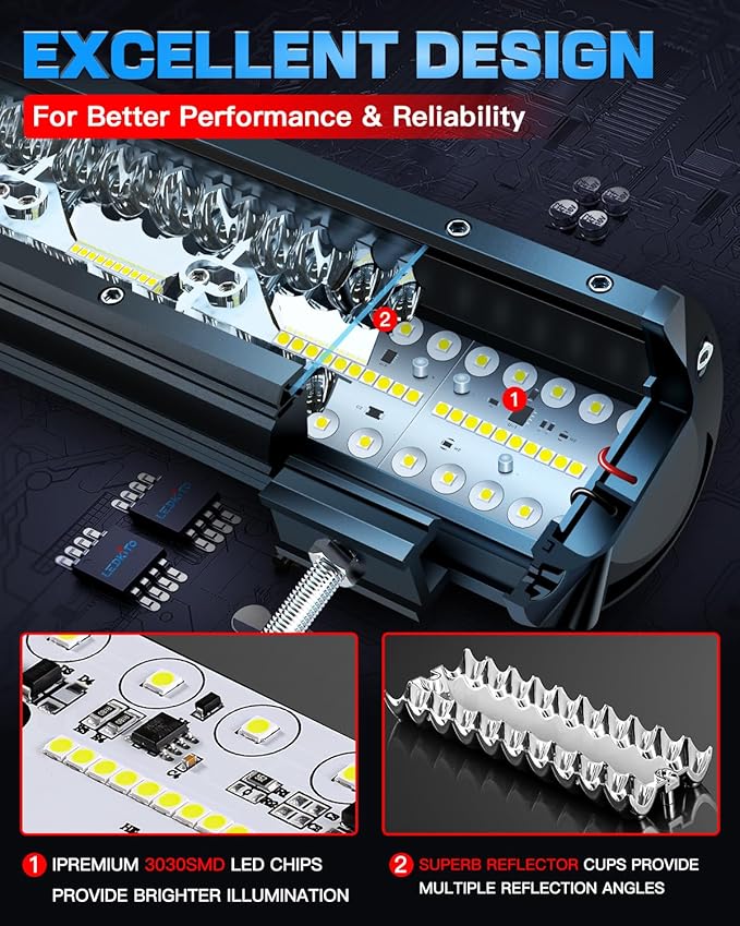 20 Inch LED Light Bar and 2PCS 4 Inch Led Pod Lights with Switch 16AWG 3 Leads Wiring Harness Triple Row Spot Flood Combo Off Road Lights Bar Light for Pickup Je-ep Truck Tractor UTV Boat