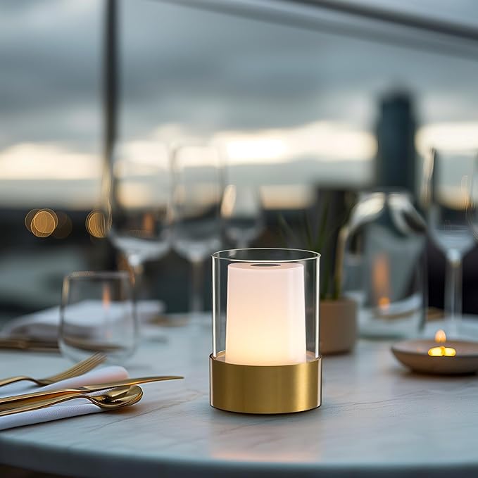 LED 4" Small LED Battery Operated Lamp Set of 2, Cordless Rechargeable Table Lamp, Mini Night Light, Waterproof Outdoor Desk Lamp for Bathroom Bar Dining Room Nursery Baby Coffee Shop (Bronze)