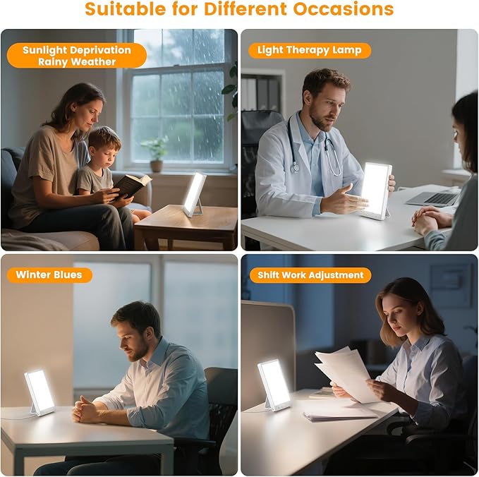 Light Therapy Lamp - 10000 Lux, 3 Light Colors, USB-Powered, Slim Design with Memory Recall, Adjustable Brightness Desk Lamp for Office, Home, or Travel.