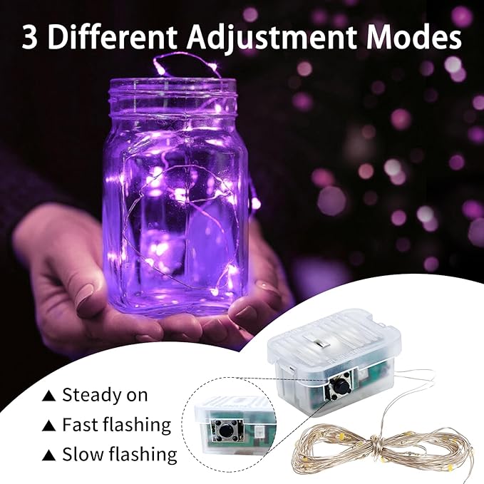 12 Pack Purple Fairy Lights 7Ft 20 LED Twinkle String Lights 3 Modes Battery Operated Waterproof Firefly Starry for Mason Jar Party Wedding Christmas Valentines Day Table Centerpieces