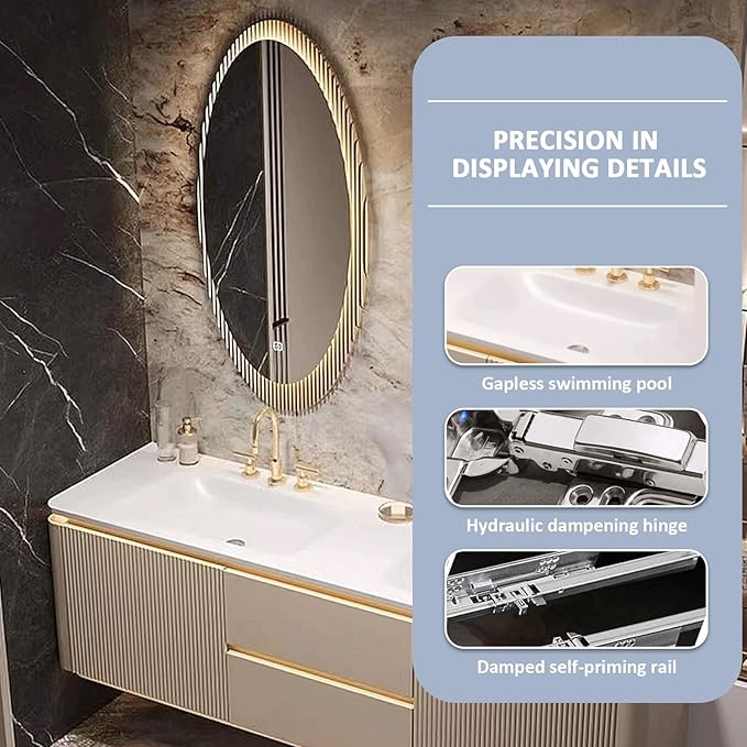 Double Sink Bathroom Vanity - 2 Smart LED Defog Mirror | Ambient Lighting & Striped Door Panel & Multilayer Wood Board, Floating Freestanding Bathroom Vanity (72'')
