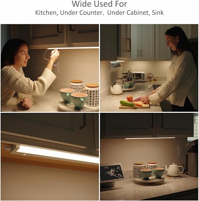 Under Cabinet Lighting Plug in or Hardwired Built-in Dimmer, 32 Inch 16W, 5CCT 2700/3000/3500/4000/5000K, Linkable Counter Lights for Kitchen, ETL Dimmable LED Light Fixture, White
