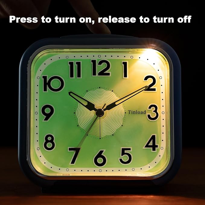5.5" Large Analog Alarm Clock Silent Non Ticking, Glow in Dark dial, Gentle Wake, Beep Sounds, Increasing Volume, Battery Operated Snooze and Manual Light, Easy Set (Best for Elder)