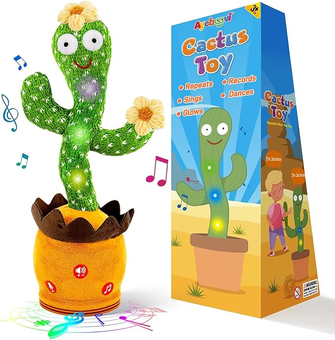 Ayeboovi Dancing Talking Cactus Baby Toy, Mimicking Recording Toy Repeats What You Say (Volume Adjustable Flowering Cactus)