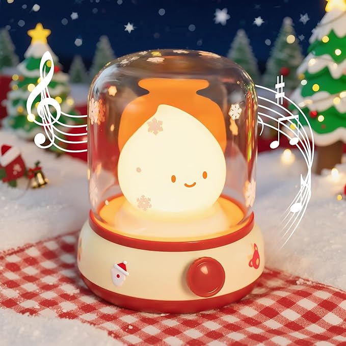 Christmas Night Light Music Box for Kids, Cute White Noise Machine Gift, Dimming, Rechargeable Portable Small Table Lamp, Best Idea for Christmas Gift Decoration