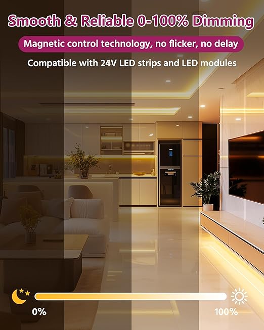 EMITEVER 288W Magnetic Dimmable LED Drvier, 24V Transformer Magnetic Power Supply 120VAC to 24VDC, Compatible with Lutron and Leviton Dimmer, for LED Strip Light,Kitchen,Cabinet,ETL Listed