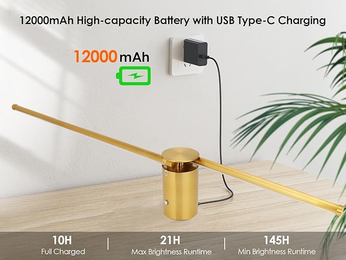 39.4 Inch Battery Operated Wall Sconces Set of Two, 12000mAh Rechargeable Wall Sconce with Remote Control, Dimmable LED Wireless Wall Lights for Bedroom, Living Room, 15 Colors, 180° Rotate, Gold