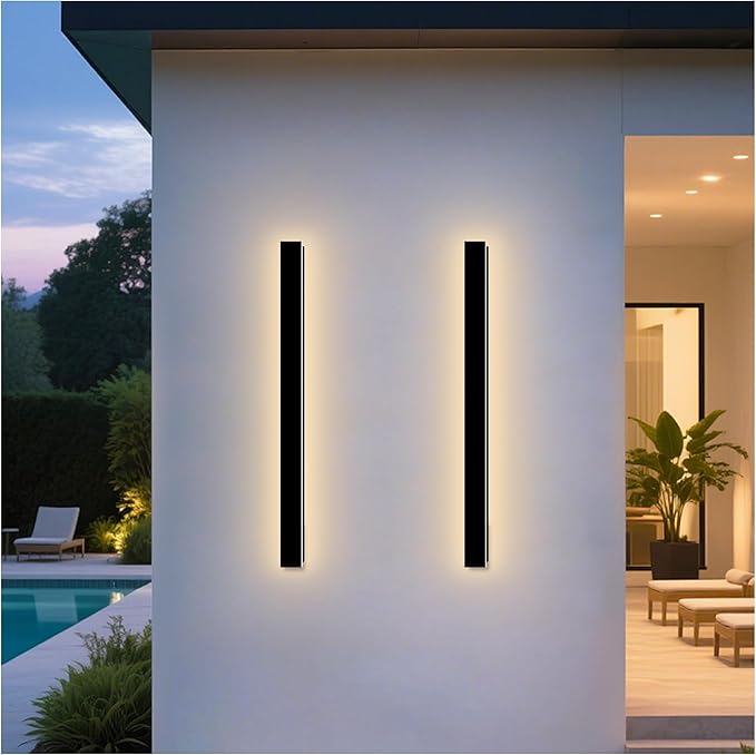 Modern Outdoor Wall Lights, 2 Pack 47 Inch Long Outdoor Wall Sconces with Junction Box Cover 3000K LED Wall Mount Exterior Light Fixture IP65 Waterproof Outside Wall Lights for House Garage
