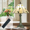 Tiffany Style Table Lamp, Small Stained Glass Lamp for Bedside, Bedroom, Nightstand, Living Room, 12 Inch Mini Vintage Light Included E26 Bulbs with Remote Control (White with Leaves)