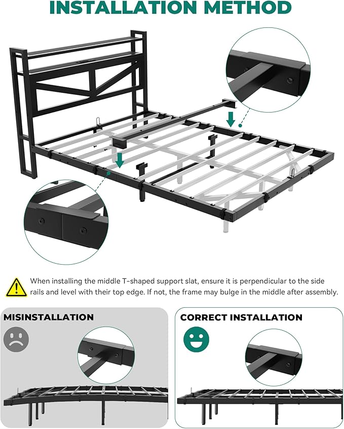 YITAHOME Twin Size Floating Bed Frame with USB Charging Station Storage Headboard and with Led Light, Heavy Duty Metal Platform Bed Frame, No Box Spring Needed, Easy Assembly and Noise Free, Black