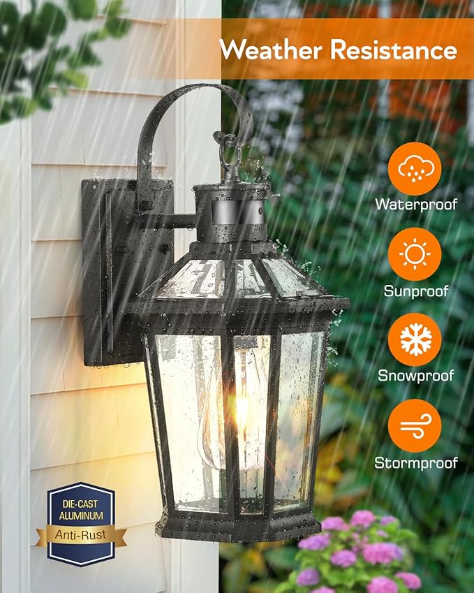 VIANIS Motion Sensor Outdoor Wall Lantern, Black Waterproof Dusk to Dawn LED Exterior Wall Sconce, Anti-Rust Aluminum Modern Outside Porch Light Wall Mount for House, Garage, Entryway 2 Pack
