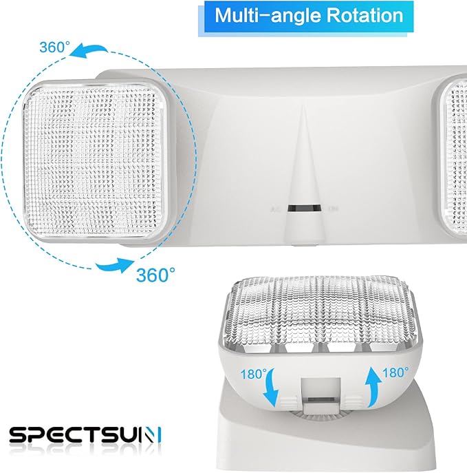 SPECTSUN 2 Packs Led Emergency Light White, Adjustable Square Head Emergency Led Light with Battery, White Emergency Light/Emergency Light Fixture/Emergency Exit Sign/Emergency Exit Light.