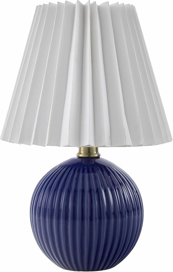 BoutiqueRugs Shahrekord Contemporary Geometric Ceramic Bedside Table Lamp for Bedroom Nightstand - Modern End Side Lighting for Living Room - Shade Linen - White, Navy - 11" H
