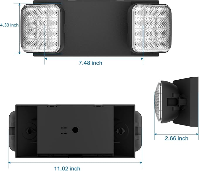 4 Packs Black Led Exit Sign with Emergency Lights &Battery Backup -Adjustable Hardwired 2 LED Head-UL Certified-120-277VAC/Commercial Emergency Lights Fixtures for Home/Business.