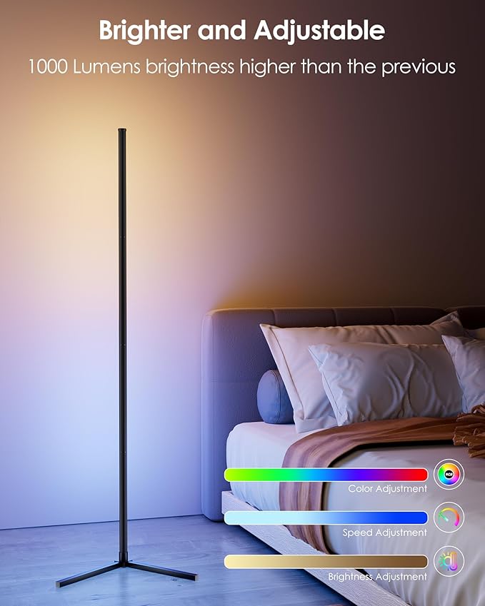 KFM Corner Floor Lamp, 65" Smart RGB LED Corner Lamp with App & Remote Control, 16M Colors,300+ Modes, Music Sync & Timer, Modern Mood Light for Living Room, Gaming Room & Bedroom (1)