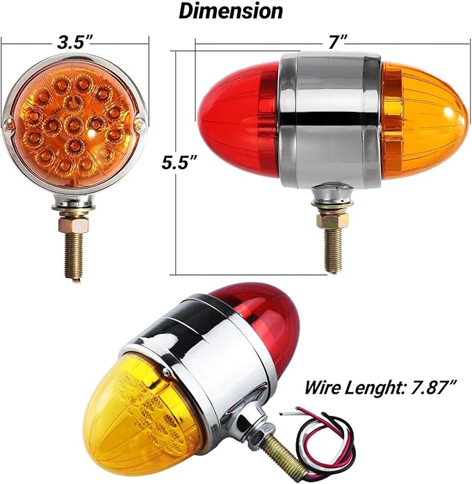 Dual Face Watermelon Turn Signal Lights for Semi Truck Amber Red DOT Approved Revolution 34 LEDs Chrome Auxiliary for Freightliner Peterbilt Kenworth Mack Western Star