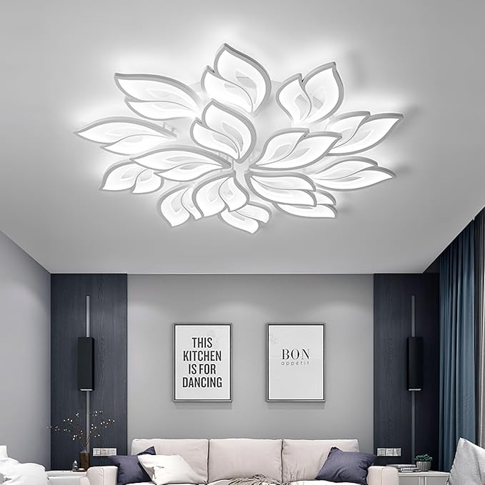 JAYMP 39.4" Flower Shaped Ceiling Light Dimmable Modern Ceiling Lamp Remote Control LED Lighting Fixture for Living Room Kitchen Dining Room (White/15 Petals)