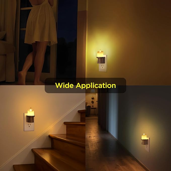 2 Pack Flameless Candle Nightlight Plug Into Wall, Electronic Candle Outlet Plugs w/Dusk Dawn Sensor Auto Switch On/Off for Home, Bathroom, Window Decorative Include Remote Timer Function (Brown)