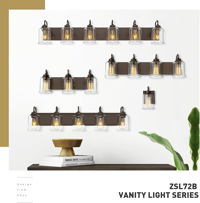 zeyu 20.5 Inch Farmhouse Bathroom Vanity Light Fixtures, 3-Light Bath Light Fixtures for Bathroom Above Mirror, Oil Rubbed Bronze Finish with Clear Glass Shade, ZSL72B-3W ORB