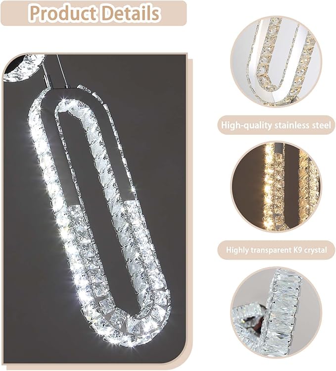 H138 LED Crystal Chandelier, Contemporary Chandeliers Large Pendant Light for High Ceiling Silver