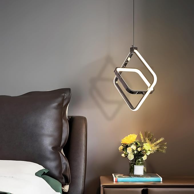 Modern LED Chandelier Black Farmhouse Rectangular Pendant Light Fixtures 4000K 20W Dimmable Height Adjustable Pendant Lighting for Dining Room Kitchen Island Bedroom Living Room Foyer（1-Pack）
