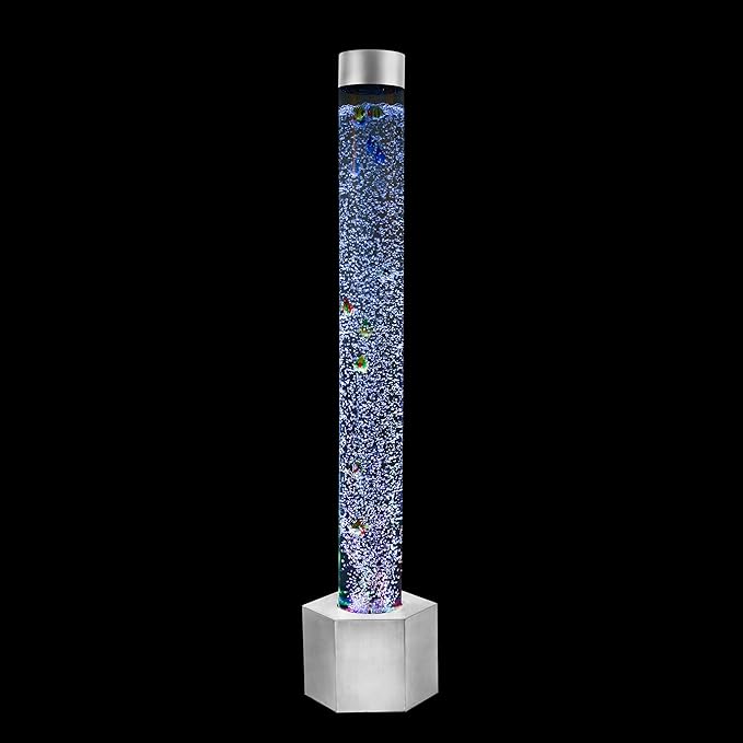 Special Supplies Aquarium Sensory Fish Bubble Light Tube with 16 LED Color Changing Nightlight Effect, Remote Control-Includes 12 Fish, Floor Standing Lamp for Kids and Adults (5 ft) (Hexagon)