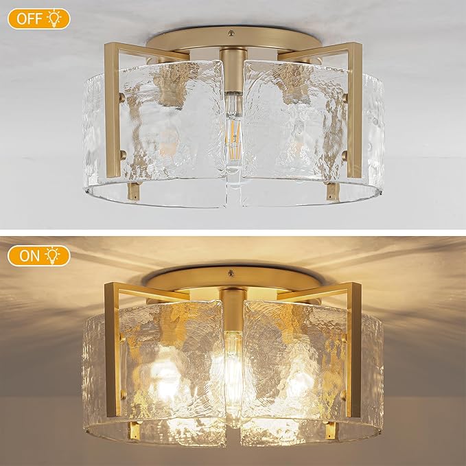 18.5'' Modern Gold Semi Flush Mount Ceiling Light, 4-Light Glass Drum Light Fixtures, Ceiling Lights for Hallway Foyer Entryway Bedroom Kitchen Dining Room Living Room Lighting Fixture, UL-Listed