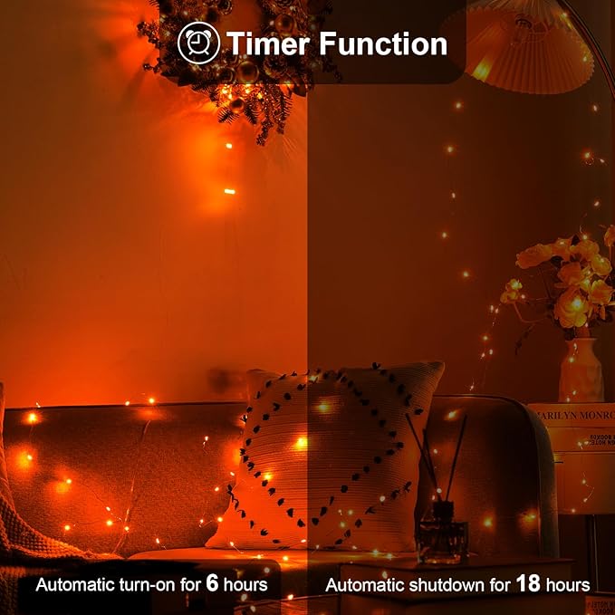 4 Pack 16.4ft Battery Operated String Lights with Timer, Orange with Synchronized Twinkle Mode, Fairy Lights Battery Powered, 50 LEDs, Idea for Christmas Bedroom Party Wedding