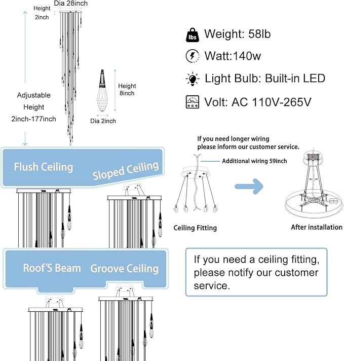 H 177" Moderm Extra Large Chandelier 36-Lights Foyer Chandelier for High Ceiling Crystal Pendant Light Fixture Raindrop Chandeliers for Staircase Villa Living Room (Gold
