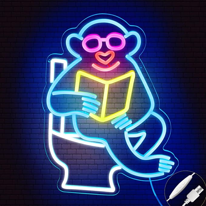 Funny Animals Bathroom Neon Sign Led Neon Lights Neon Signs for Bedroom Led Sign USB Powered Neon Signs for Wall Decor Dimmable for Christmas Thanksgiving Birthday Party Girls Gifts