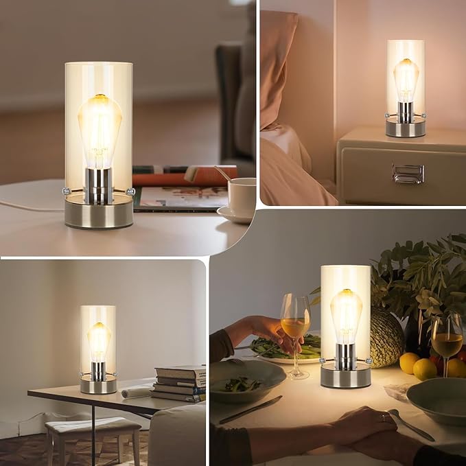 Bedside Nightstand Lampfor Bedroom Living Room, Modern Table Lamp Desk Lamp with Glass Lamp Shape, 2700K 6W Glass Bulb Included(Bronze).