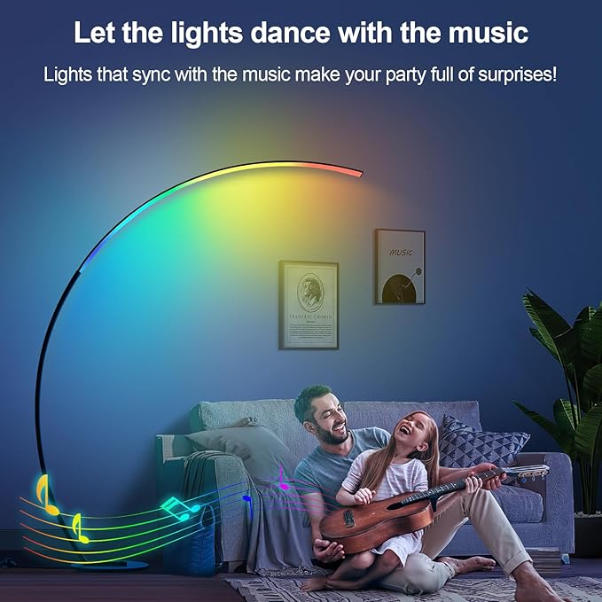 RGB Floor Lamp with 3 Color Temperatures, Ultra Bright 1800LM Smart Arc LED Floor Lamp with Remote Control, Music Sync, Scene Modes, Modern Standing Tall Lamp for Bedroom Living Room Gaming Rooms
