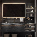 72 Inch Bathroom Vanity - Modern Luxury Bathroom Vanity with Sink Includes Textured Panels,Glass Doors,LED Smart Defog Mirror & Side Glass Cabinet with Ambient Lighting,Multifunctional Shelf