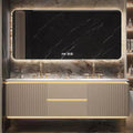 52IN Double Bathroom Vanity with Sink - Ambient Lighting & Glod Slate Top | Suspended Bathroom Cabinet, LED Smart Defogger Mirror, Wall Mounted Bathroom Vanities