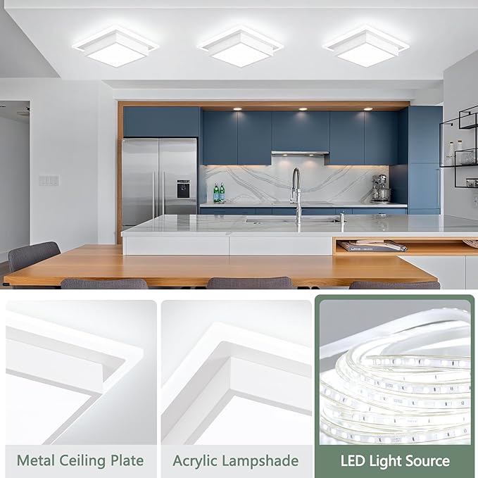 Modern LED Ceiling Light Fixtures, Small Flush Mount Light Fixture, Hallway Light Fixtures 32W 6000K, Square Kitchen Ceiling Light for Living Room Bedroom Bathroom Kitchen