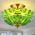 Semi Flush Mount Ceiling Light, 3-Light Kitchen Ceiling Lighting Fixtures with Green Glass Lampshade, Gold Modern Chandelier for Living Room Bedroom Hallway