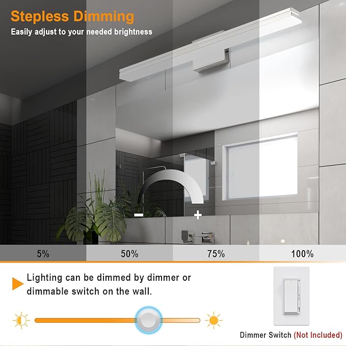 SineRise LED Modern Bathroom Vanity Light Bar (32-Inch, 3000K/4000K/6000K), Chrome Dimmable Modern Acrylic Bathroom Wall Lighting Fixtures Over Mirror