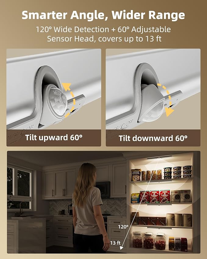 EZVALO Motion Sensor Closet Lights, 2 Pack Rechargeable LED Lights with Rotatable Sensor, Glare-Free, 3 Color Temps & Dimmable, Magnetic Cabinet Lighting for Closet, Pantry