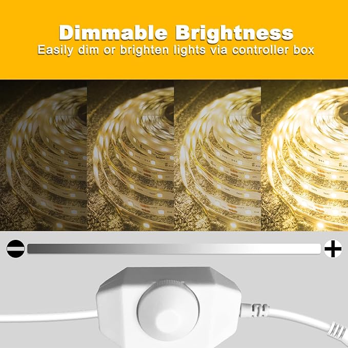 VOLIVO Warm White LED Strip, 16.4ft Dimmable LED Strip 2700K Soft Warm White, Strong Adhesive, Flexible Tape Light for Kitchen Cabinets, Bedroom