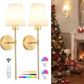 Fabric Wall Sconce Battery Operated Set of 2, Rechargeable Wall Lights with 5000mAh RGB Dimmable Bulb, 12 Colors Wall Sconces for Bedroom Living Room, Gold