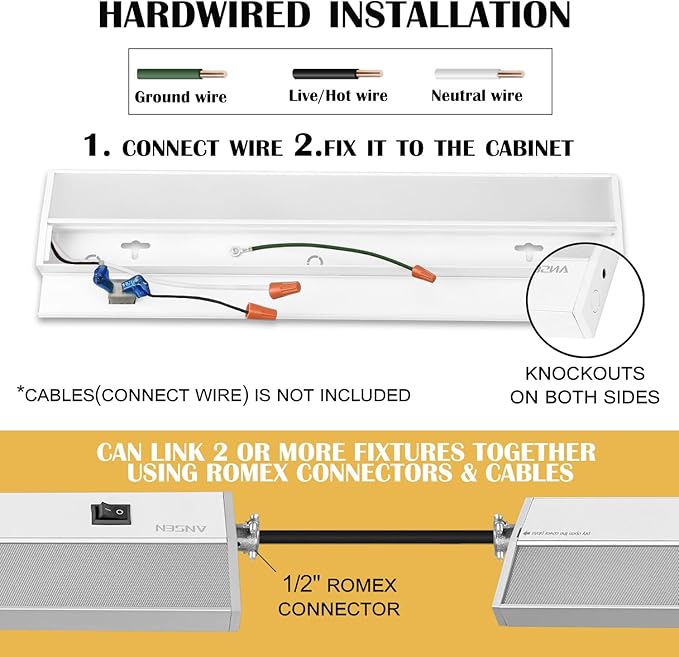 Ansen 48inch 26w 1720lm Hardwired Under Cabinet Lights, 5CCT 2700K-5000K, CRI 92+, R9 90+, UGR Lower Than 16, LED Dimmable Under Counter Lighting for Kitchen
