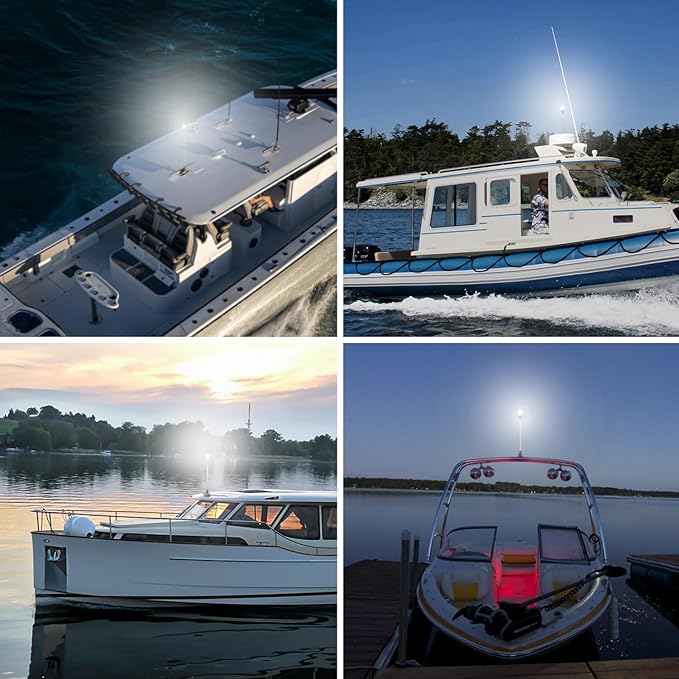 Young Marine Boat Anchor Light 3-Nautical Mile White LED Fold Down Stern Light for Pontoon and Fishing Boat All Round 360° White LED 12-24V (25" Foldable)