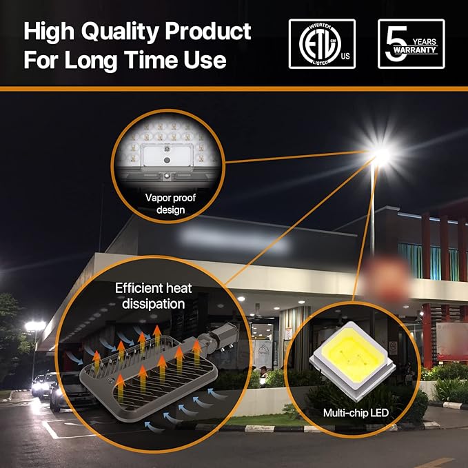 300W LED Parking Lot Lights 2Pack 45000lm Quick Installation Shoebox Light Slip Fitter Mount Dusk to Dawn Photocell Outdoor Commercial Street Area Lighting for Road, Playing Field, 120-277V