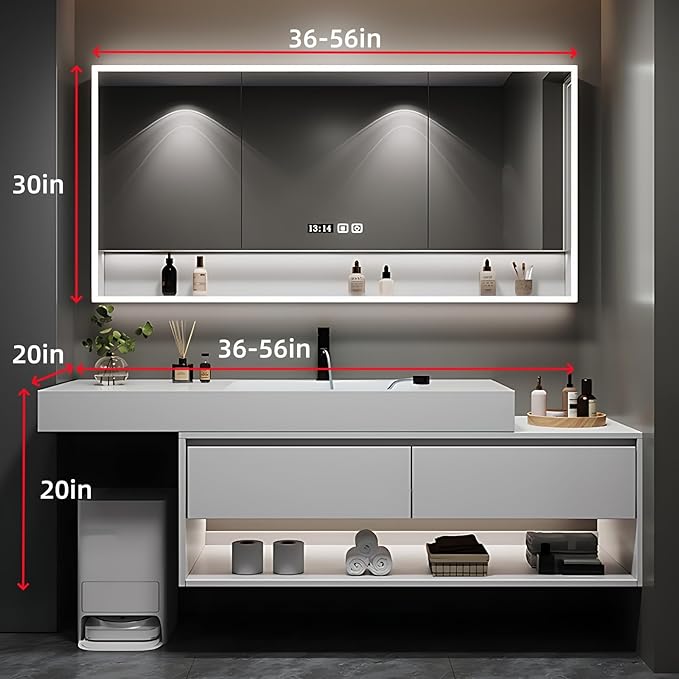 48in Luxury Bathroom Vanity with Sink - Modern Bathroom Vanity Wash Set, Suspended Bathroom Cabinet, Smart Defogging & Led Lighting | Wall-Mounted Storage with 2 Drawers