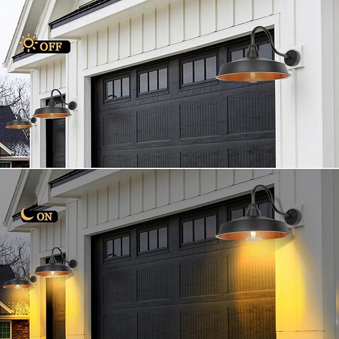 Dusk to Dawn Barn Light Outdoor, 16 Inch Dome Large Farmhouse Exterior Light Fixture Wall Mount, Industrial Outdoor Wall Sconce Outside for House, Shop, Porch, Garage, DDRZ020 GD-2PACK