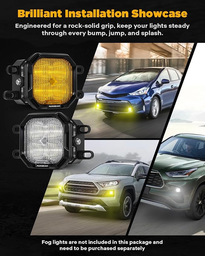 Auxbeam Color Play Series Fog Light Mounting Brackets, for Lexus Toyota Subaru Legacy, Includes Bracket & Adapter, Offroad Lights Flush Mount Kit, 2 Sides, Pair