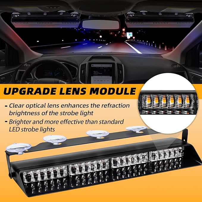 Red/Blue 2 in 1 Police Emergency Dash Strobe Light Bar, Front/Rear 48LEDs Interior Windshield Visor Safety Flashing Warning Hazard Lights for Firefighter Law Enforcement Trucks Vehicles