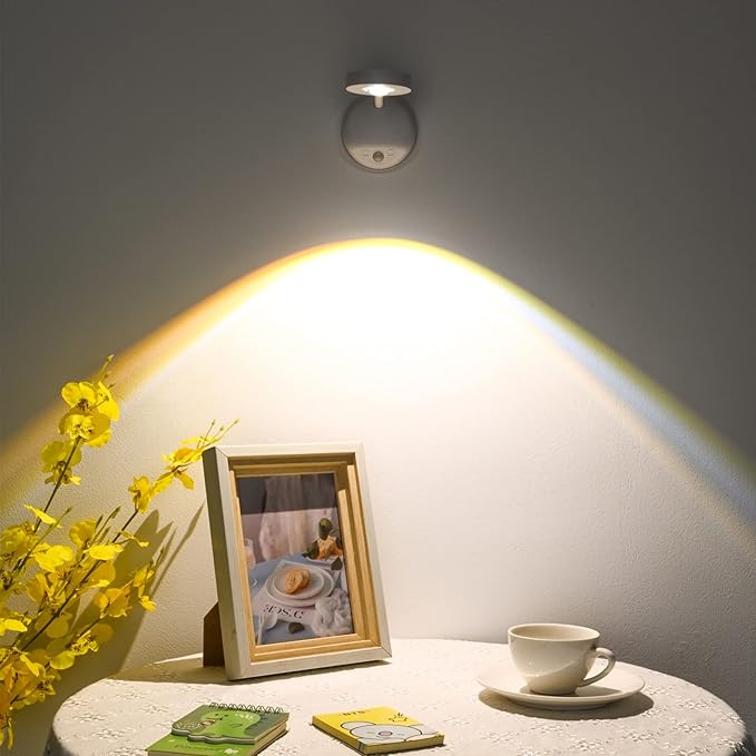 Wireless Picture Light Battery Operated Set of 2, Painting Light with Motion Sensor and Rotatable Tube, Stepless Dimming Art Display Light for Picture Frame