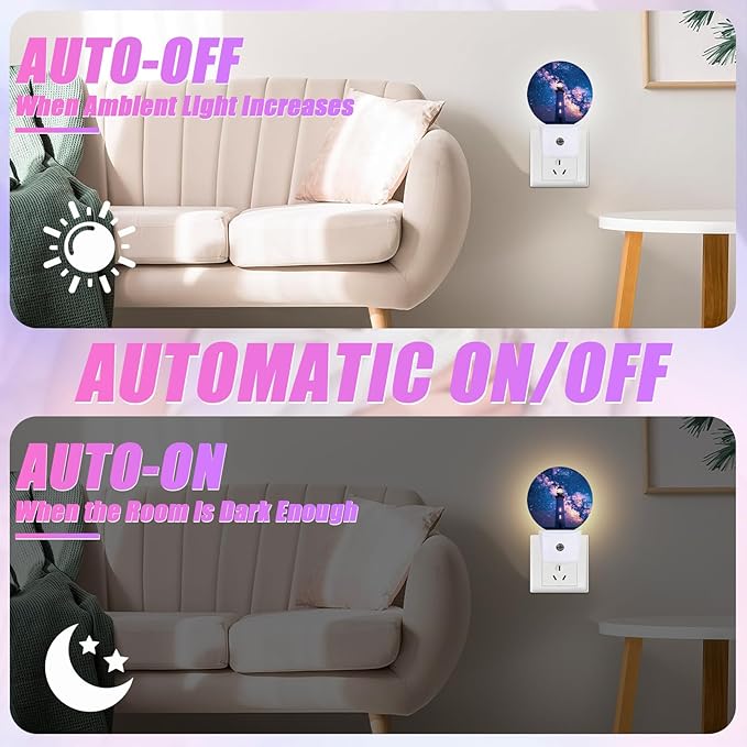 Nautical Lighthouse Night Light Starry Sky Night Lights LED Lamp Round Plug into Wall Nightlight with Dusk to Dawn Sensor Home Hallway Stairway Kitchen Decor